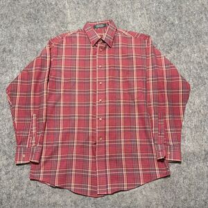 Vintage 90s Claybrooke Oxford Shirt Mens Medium Red Plaid Wrinkle Free Jamaica